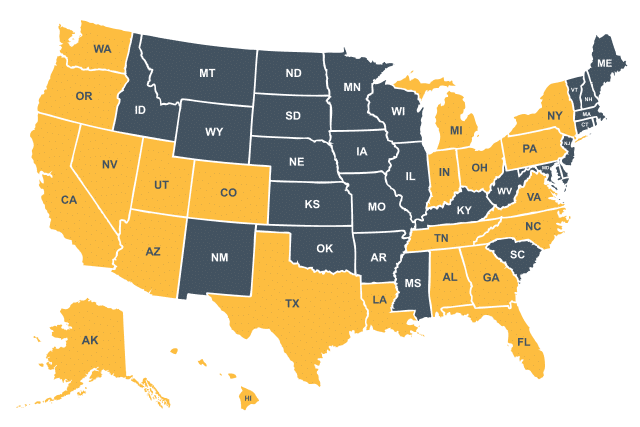 Service area map showing McShea Contracting’s Florida locations and Frontline partner reach